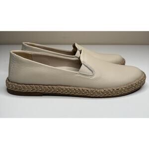 Trotters Poppy Espadrille Flat Womens 7.5N Ivory Leather Jute Edge Slip On